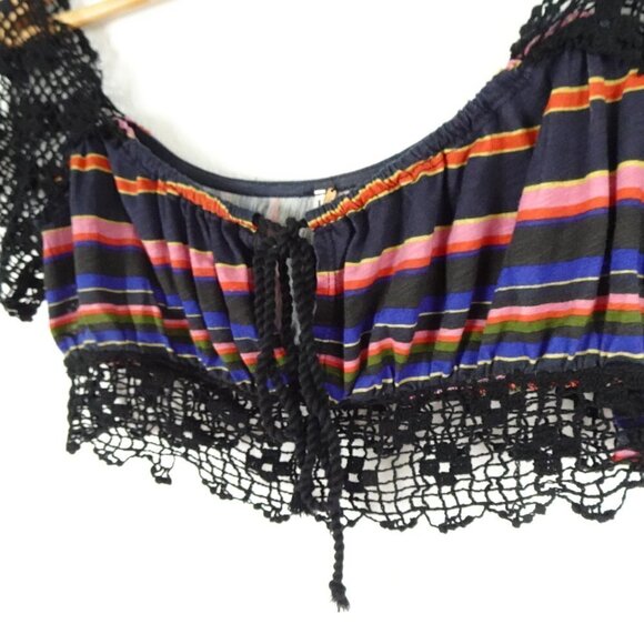 Free People Crop Top Size XS Aruba Crochet Multicolor Striped Style OB1522759 - Picture 10 of 14
